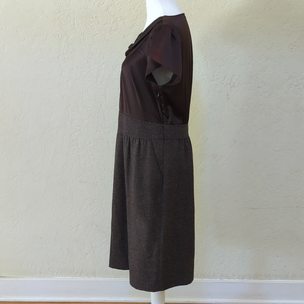 The Limited Dark Brown Satin and Herringbone Tweed Professional Dress Size 12 - Picture 5 of 11